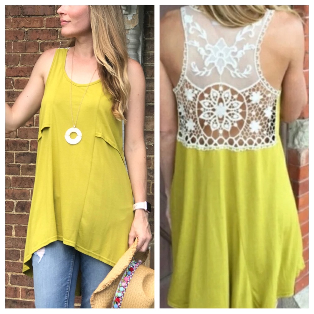 Chartreuse Lace Back Tunic